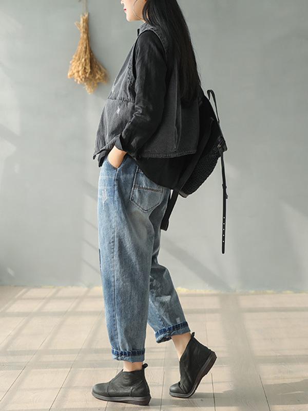 Vintage Loose Sleeveless Hole Jean Vest