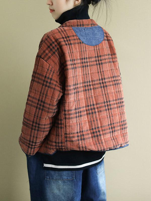 Plaid Loose Casual Quilted Coat