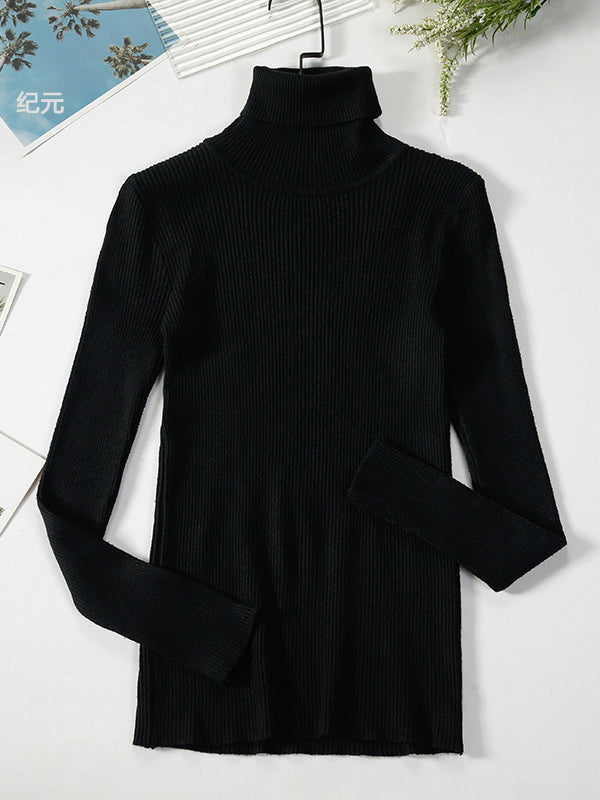 Minimalist Skinny Pure Color High-Neck Sweater Tops