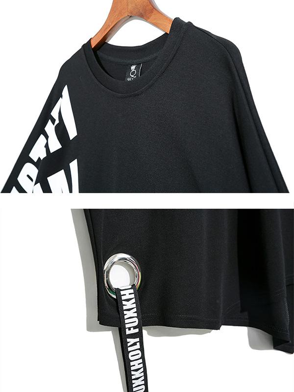 Casual Letter Printed Circular Hole Ribbon T-shirt