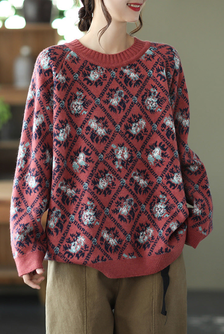 Retro Loose Jacquard Knitted Sweater