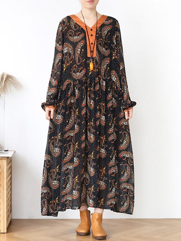 Loose Light Soft Holiday Floral Long Dress