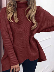 Casual Solid Color High Collar Pullover Sweater