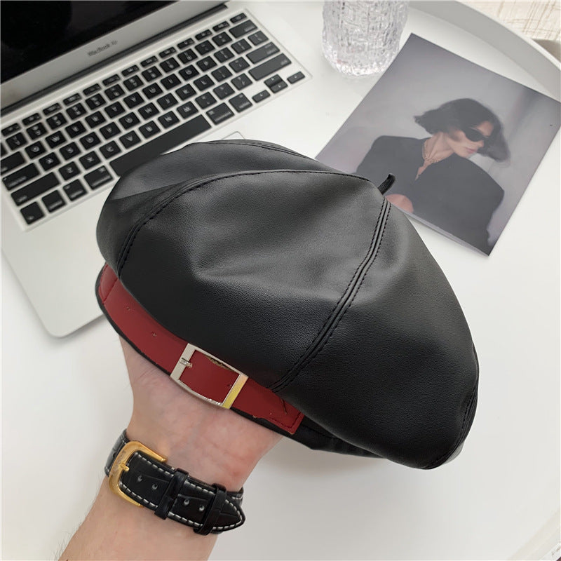 Vintage Leather Buckle Casual Beret