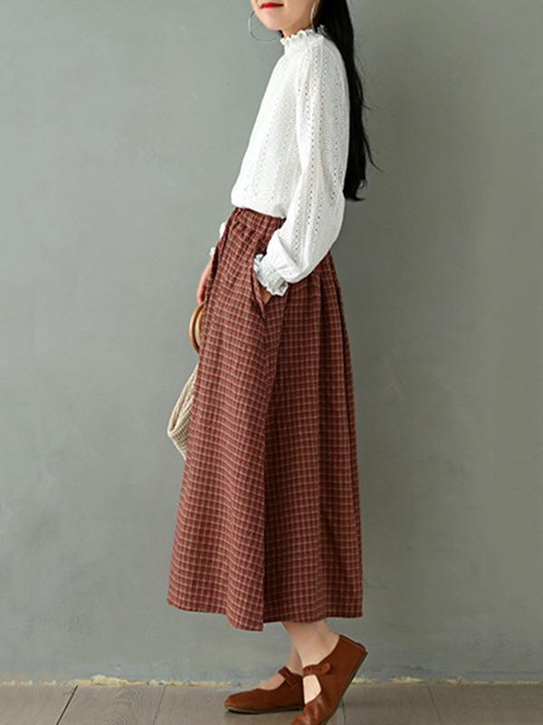 Vintage Loose Plaid A-Line Skirt