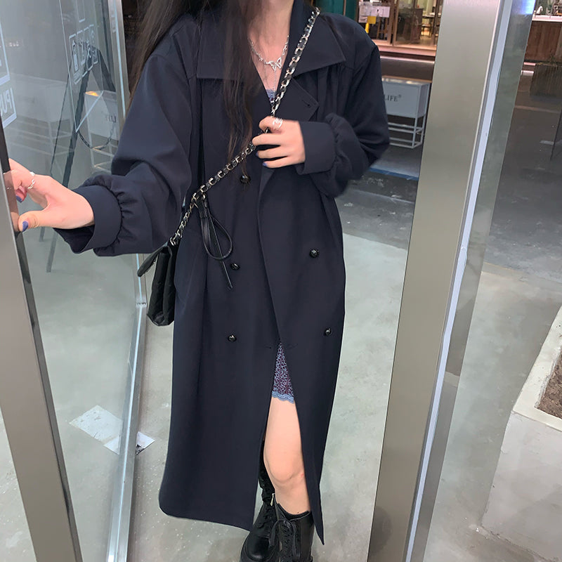 Urban Solid Color Loose Long Sleeve Midi Coat