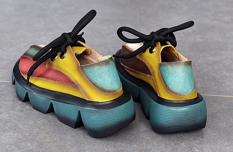 Vintage Contrast Color Platform Shoes