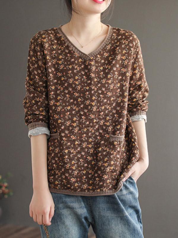 Vintage Floral V-Neck T-Shirt