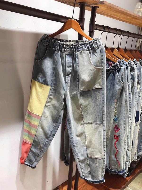 Loose Split-Joint Retro High-Waist Jean Pants