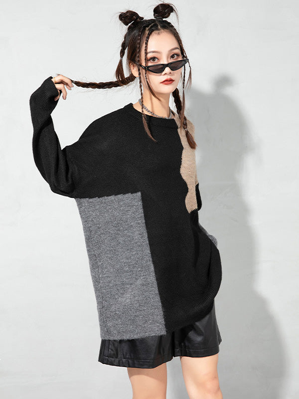 Urban Color-Block Splicing Pullover Sweater