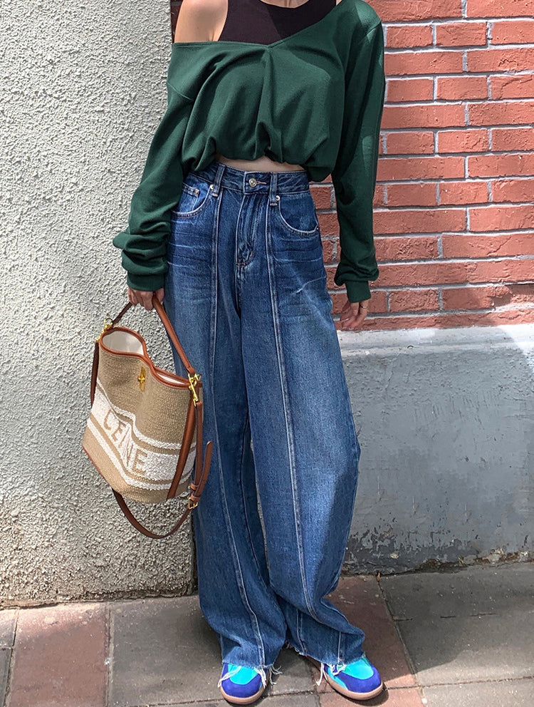 High-Waisted Casual Straight-Leg Jeans