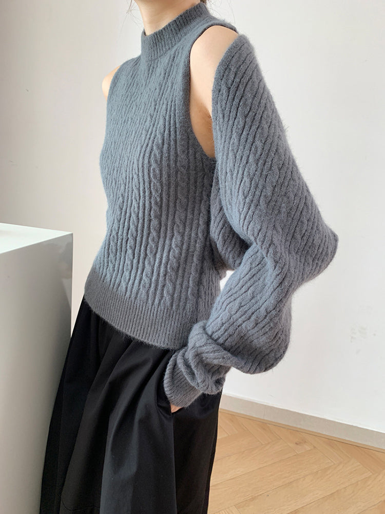 Retro Two-Piece Knitted Round Neck Sleeveless Vest