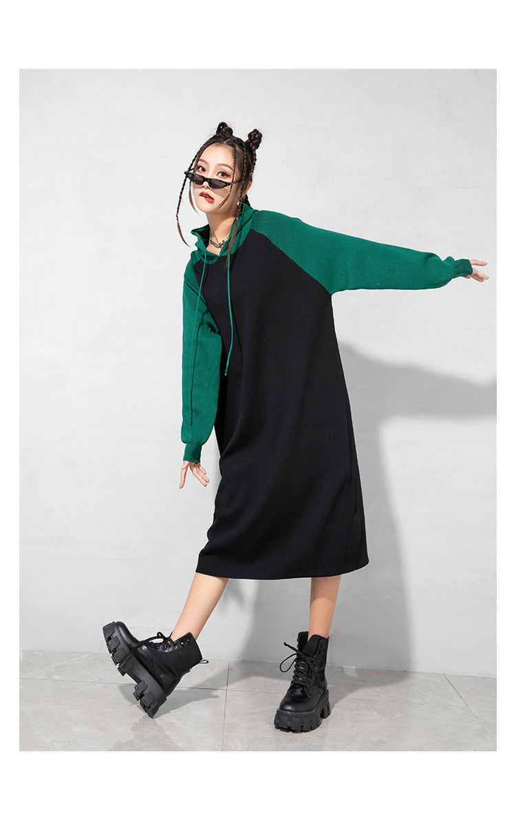 Urban Loose Color-Block Knitted Midi Dress