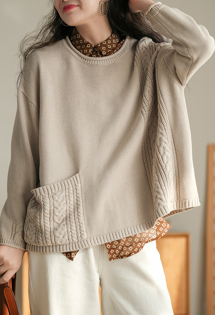 Retro Loose Round Neck Long Sleeve Knitted Sweater