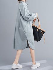 Solid Lapel Puff Sleeves Shirt Dress