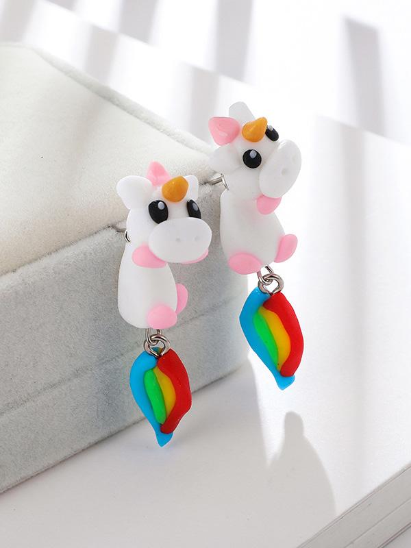 Cartoon Colorful Unicorn Polymer Clay Earrings Accessories