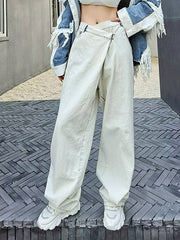 Women Solid Color Irregular Casual Pants