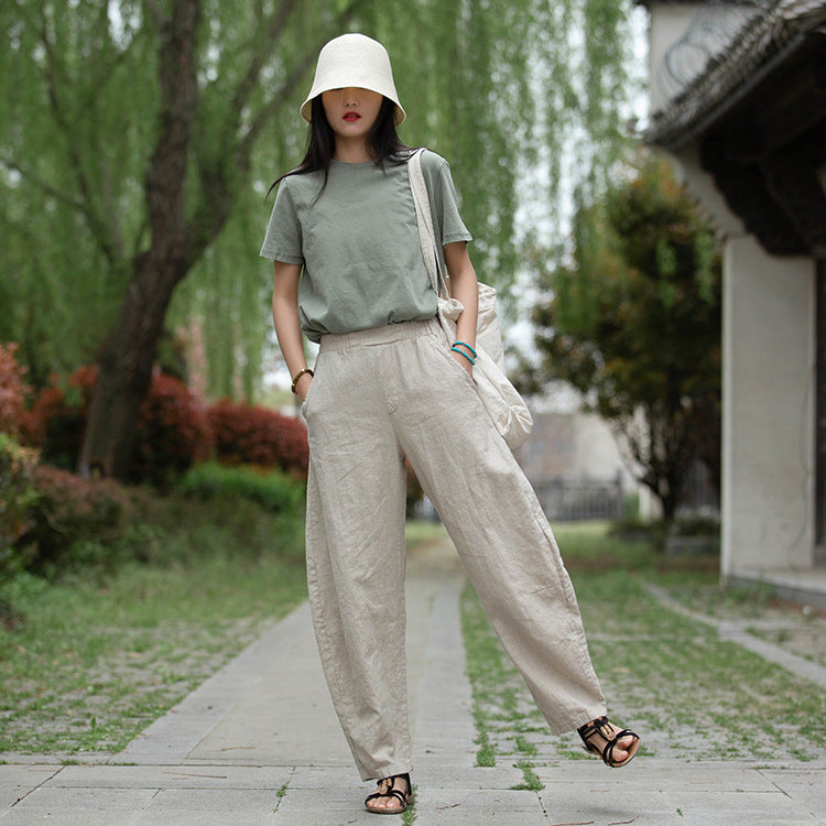 Retro Wide-Leg Pants With Elastic Waist