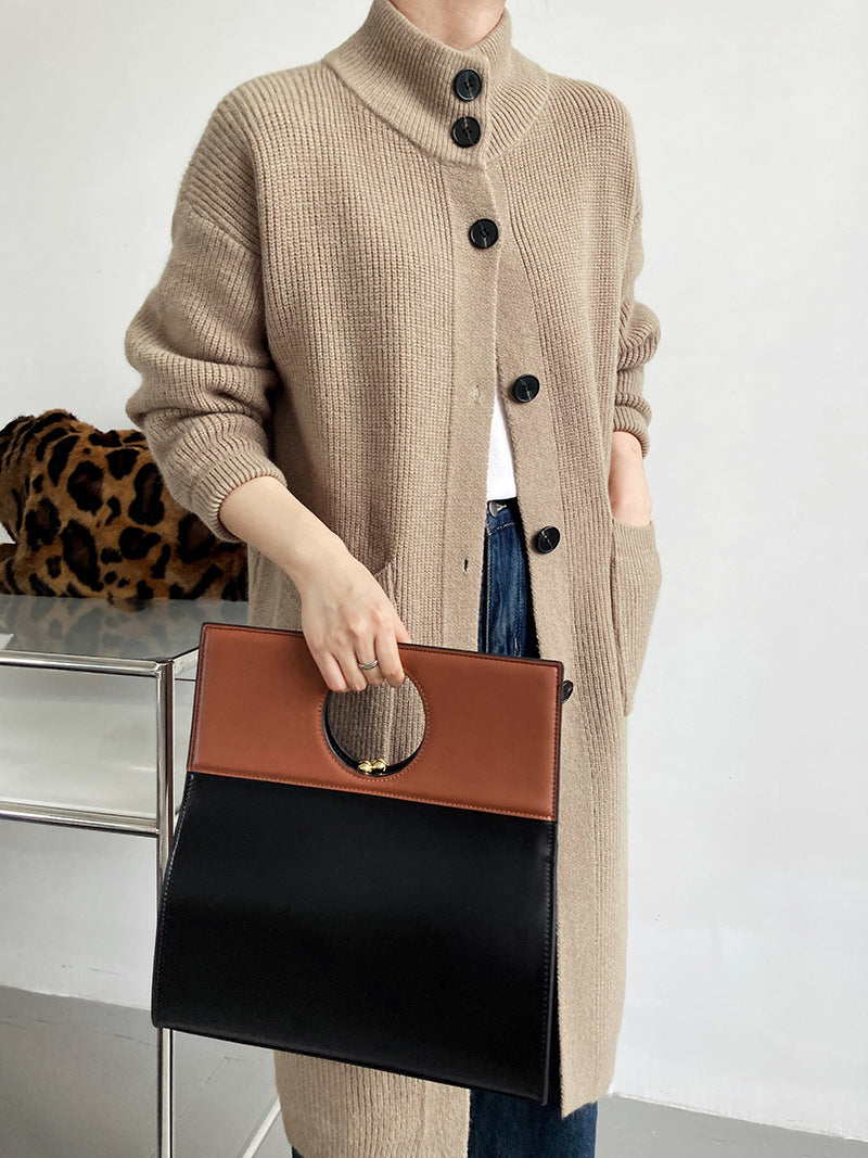 Retro Solid Thicken Knitted Midi Outwear