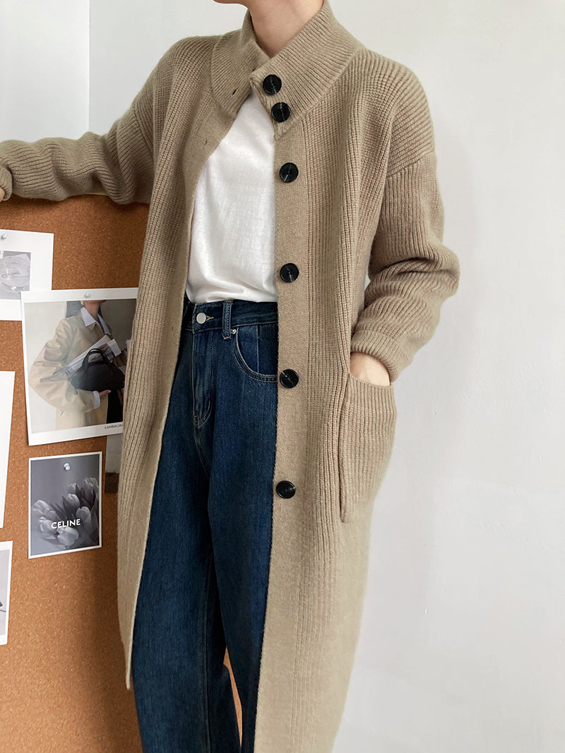 Retro Solid Thicken Knitted Midi Outwear