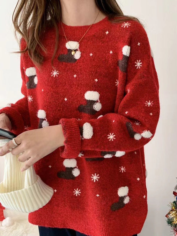 Christmas Shoes Print Loose Sweater