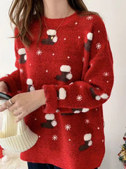 Christmas Shoes Print Loose Sweater