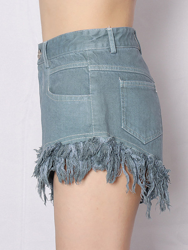 Original Solid Fringed Denim Shorts