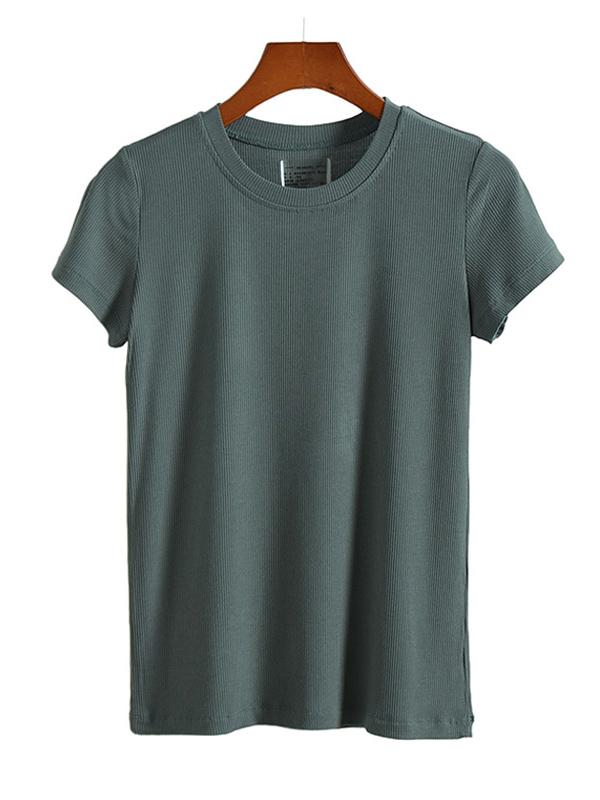 Solid Color Round Neck T-Shirt