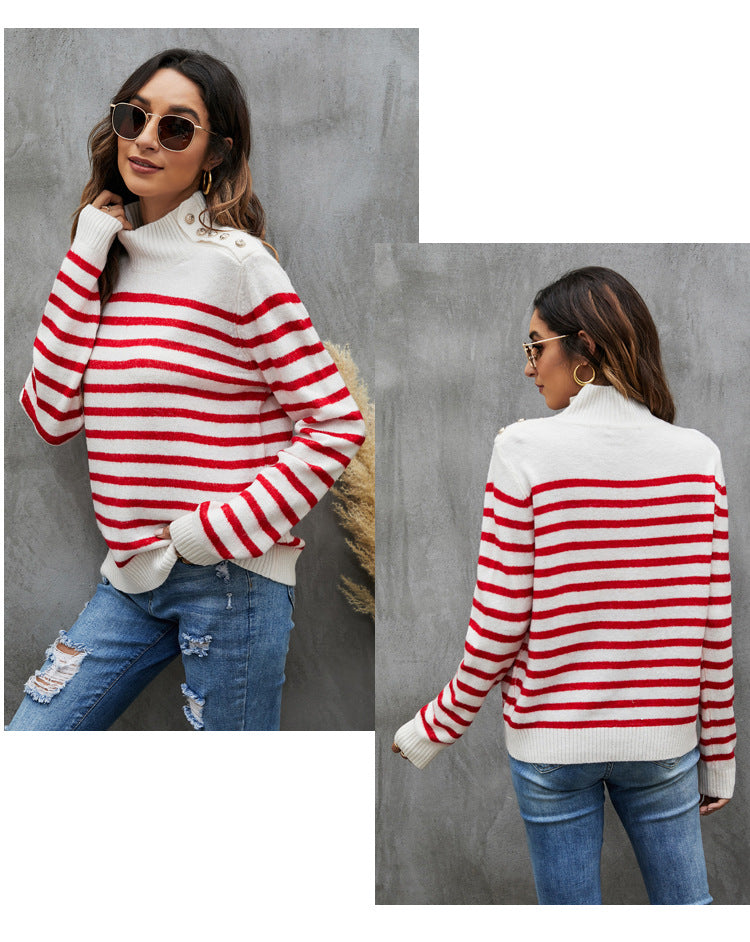 Casual Striped Stand Collar Sweater