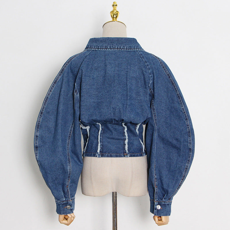 Urban Stand Collar Zipper High-Waist Denim Outerwear