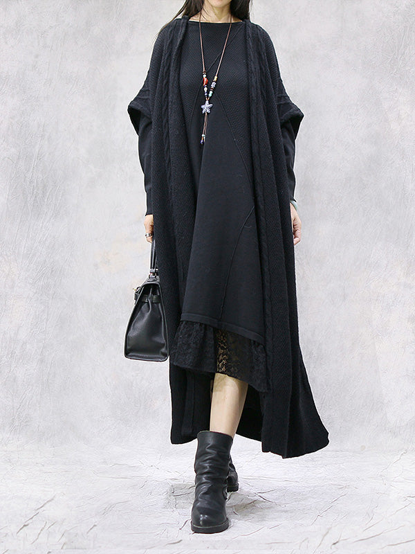 Loose Solid Color Bat Sleeve Long Cardigan