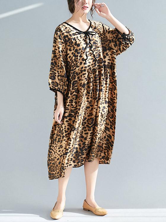 Plus Size Loose Leopard Strap Midi Dresses