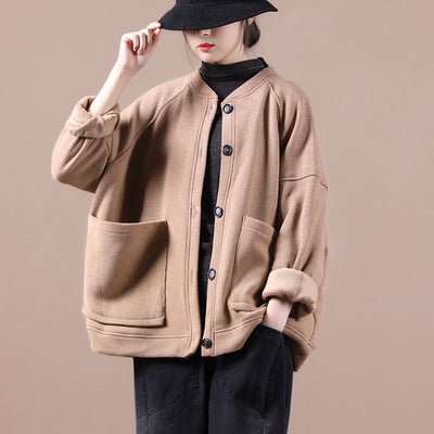 Round-Neck Solid Loose Coat