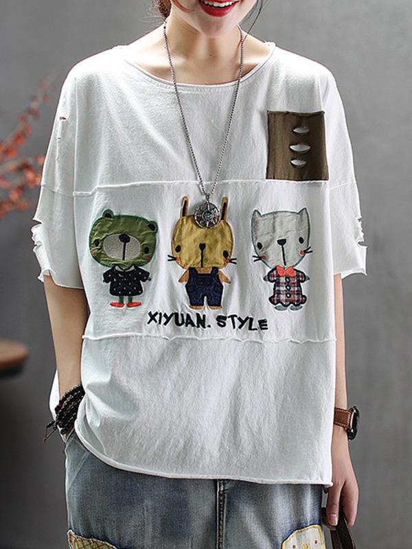 Loose Cotton Cartoon T-shirt