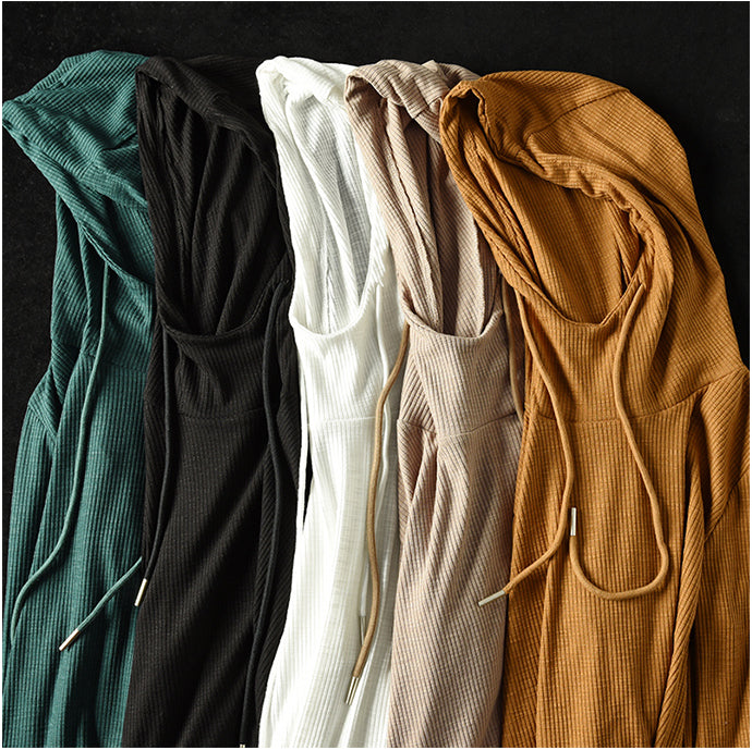 Solid Color Pit Striped Hooded Loose T-Shirt