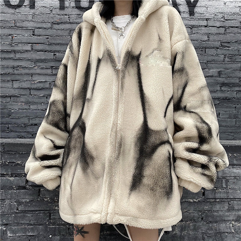 Tie-Dyed Hooded Zipper Coat