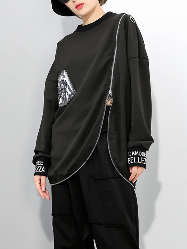 Women Zipper Pullover Irregular Sweatshirt