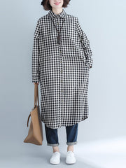 Loose Plaid Long Sleeve Blouse Dress