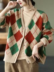 Retro Plaid Knitted Outwear