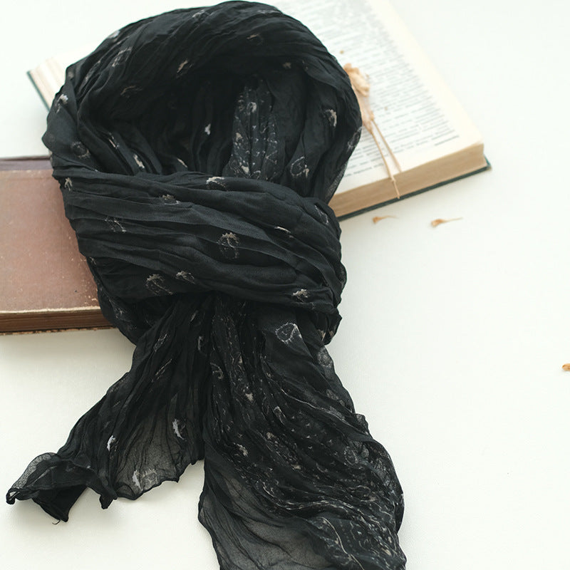 Literary All-Match Shawl Pleated Print Scarf