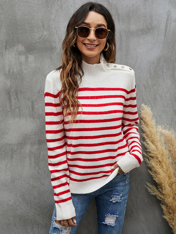 Casual Striped Stand Collar Sweater