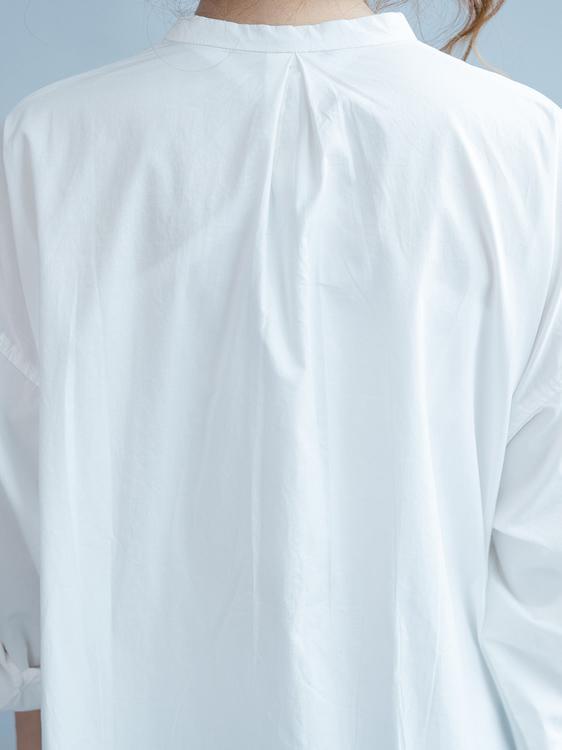Simple Stand-collar White Long Blouse Dress