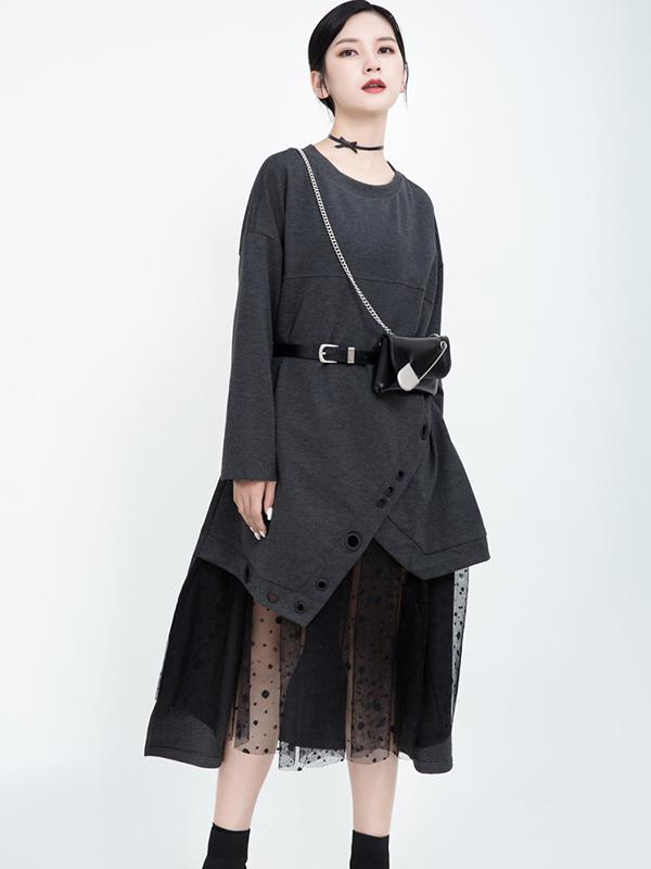 Polka-dot Gauze Split-joint Cropped Midi Dress