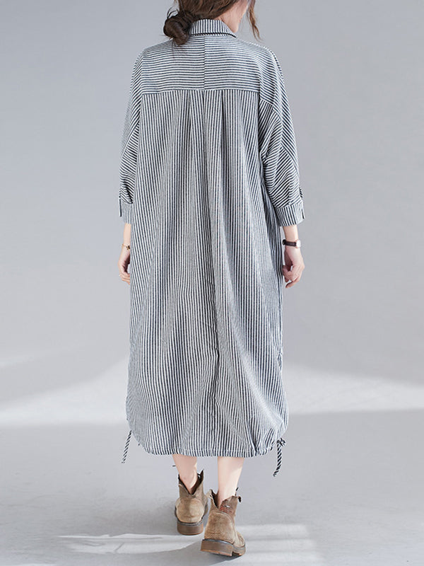 Loose Bat Sleeves Striped Split-Joint Blouse Dress