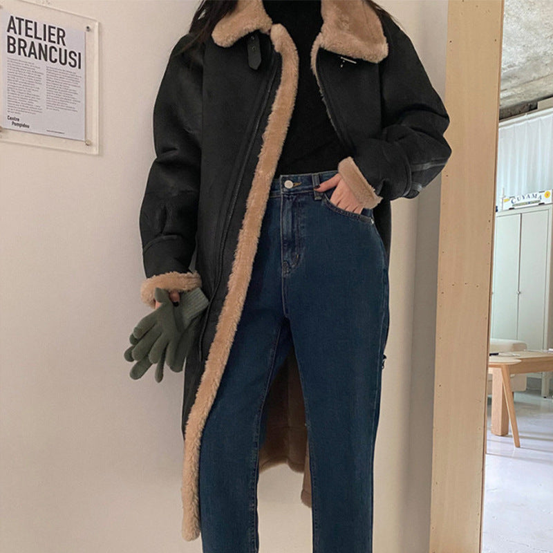 Retro Stand Collar Zipper Loose Long Casual Coat