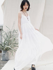 Loose Solid Pleated Splicing Sleeveless Dress