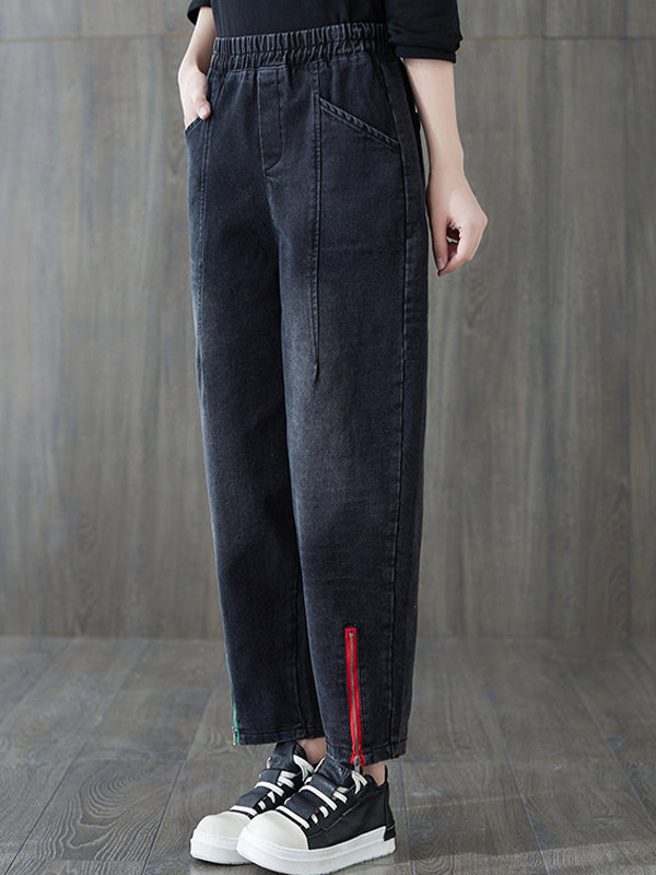 Women Retro Elastic Waist Loose Casual Pants