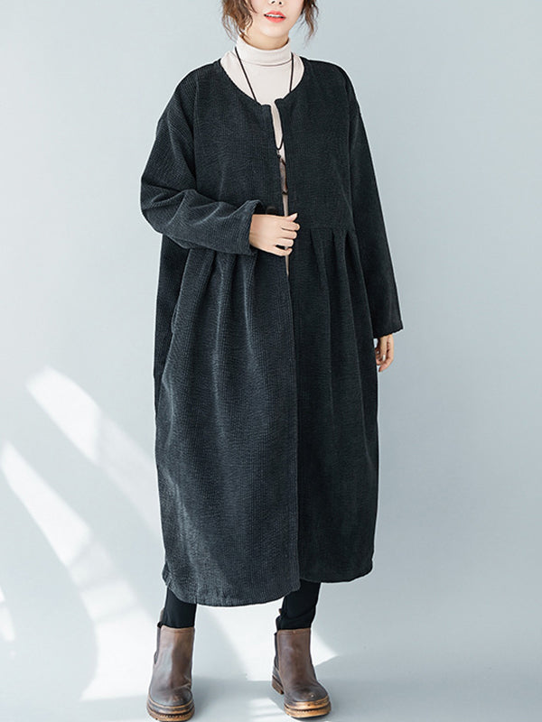 Loose Solid Round-Neck Coat Outwear