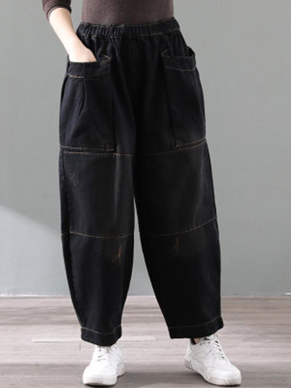 Loose Vintage Splicing Jean Wide-Leg Pants