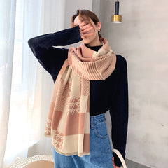 Color Block Big Shawl Imitated Cashmere Scarf